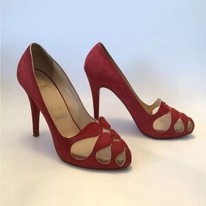 Christian Louboutin Moira 120 Red Heels with Intricate Cutouts